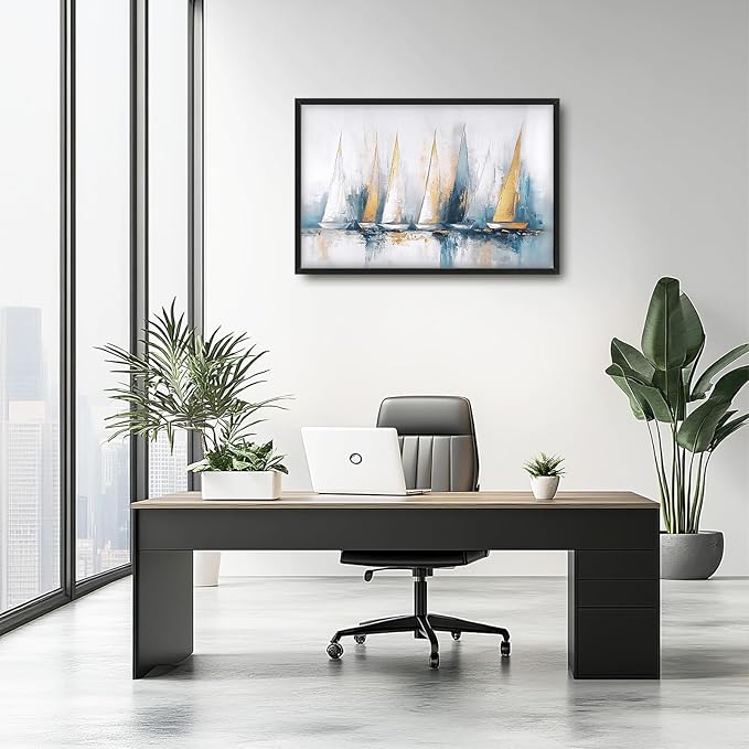 Sailboat Wall Art Abstract Nautical Pictures Wall Decor Framed Canvas Prints Artwork Paintings Home Office Decorations for Living Room Bedroom Dinning Room Corridor 36"x24"