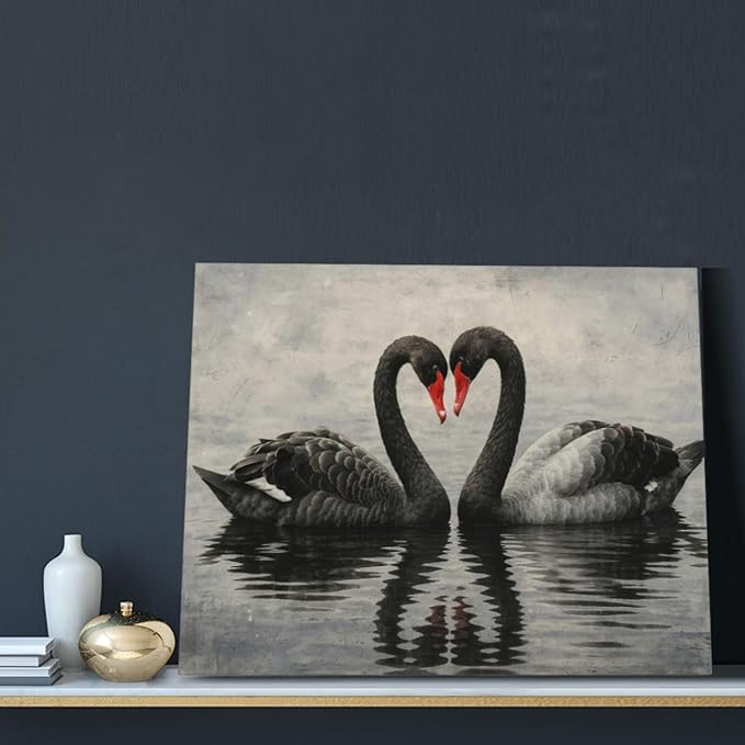 Black Swan Wall Art Vintage Canvas Wall Decor Swan Aesthetics Art Retro Pictures Painting Artwork Framed Decoration for Living Room Bedroom Bathroom Dining Room Office 16"x20"