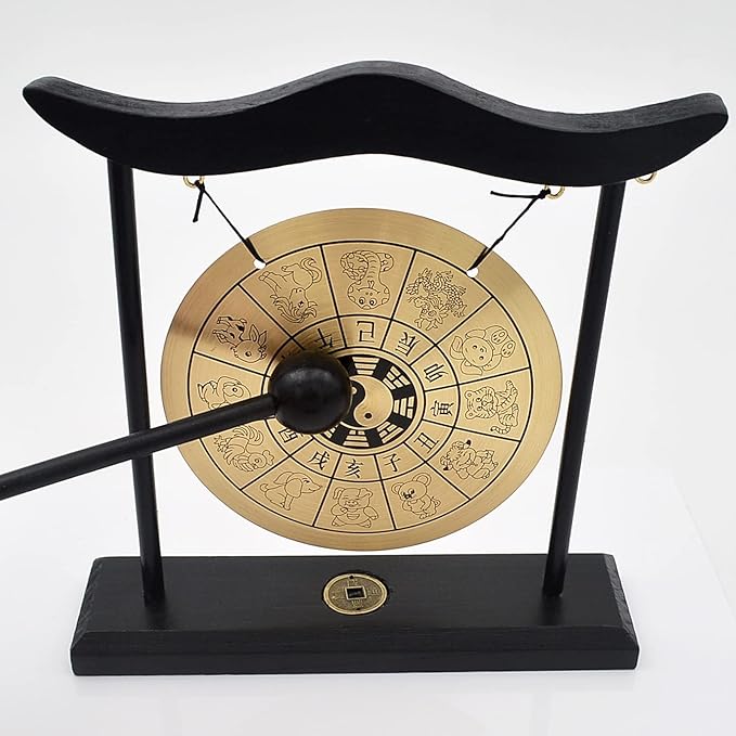 Feng Shui Brass Gong Desktop Zen Art for Fortune + Free Red String Bracelet H1304