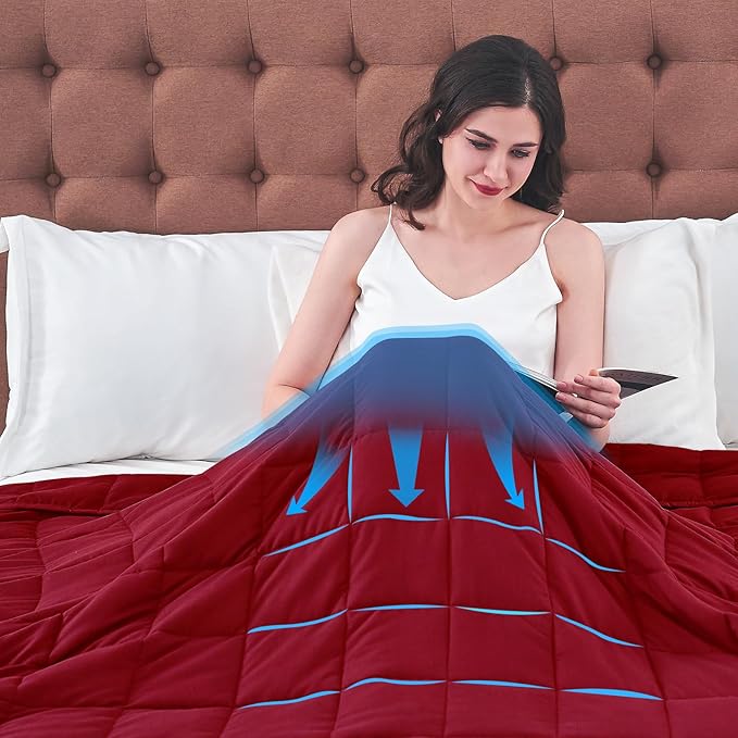 yescool Weighted Blanket for Adults (25 lbs, 88” x 104”, Red) Cooling Heavy Blanket for Sleeping Perfect for 240-260 lbs, King Size Breathable Blanket with Premium Glass Bead