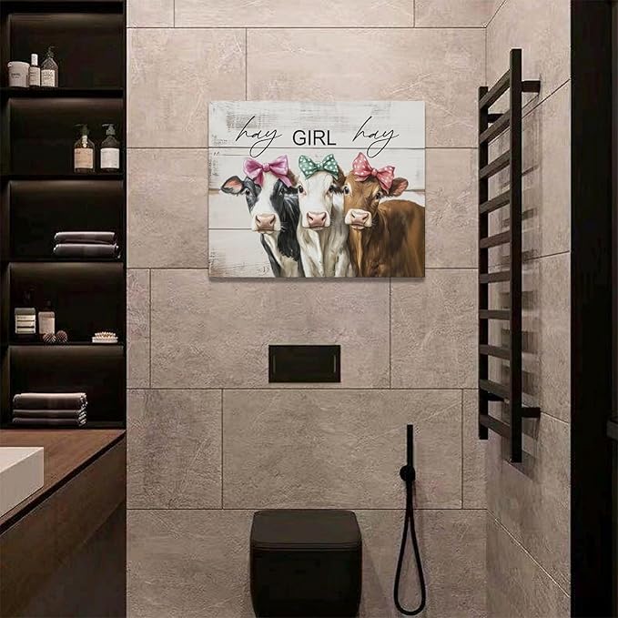 Olivine Cow Wall Art, Farmhouse Pictures Wall Decor, Cows Painting, Country Rustic Canvas Prints, Framed Artwork for Living Room Bedroom Bathroom Home Decoration 20"x16"