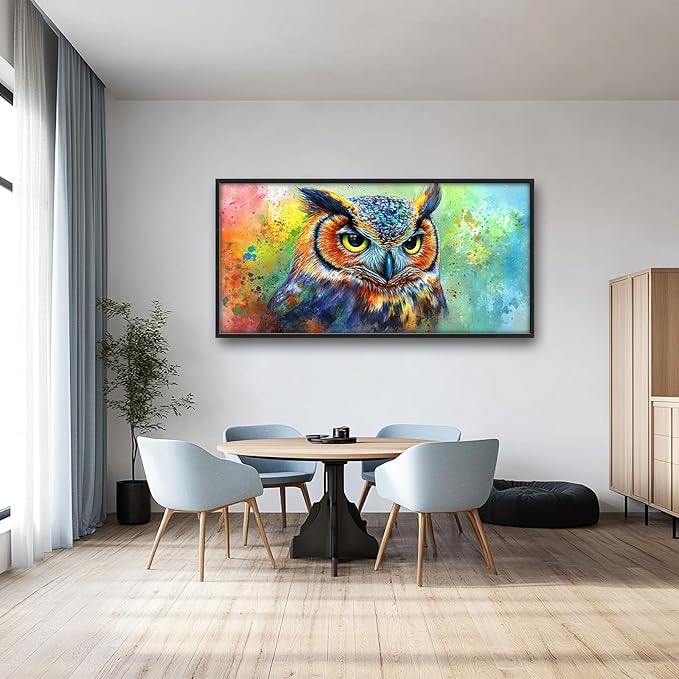 Kylora Owl Wall Art Graffiti Owls Pictures Wall Decor Abstract Banksy Large Master Over Above Bed Canvas Prints Horizontal Modern Artwork Painting Home Office Decorations For Kitchen Bedroom 30"x60"
