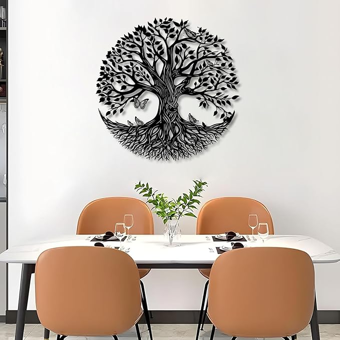 Yemwot Metal Tree of Life Wall Decor, Circle of Life Metal Trees Wall Art, Branch Art, Spiritual Decor, Modern Sculpture Decoration, Living Room Bedroom Decoration (Black-Tree 4, 39"x 39"| 100x100cm)