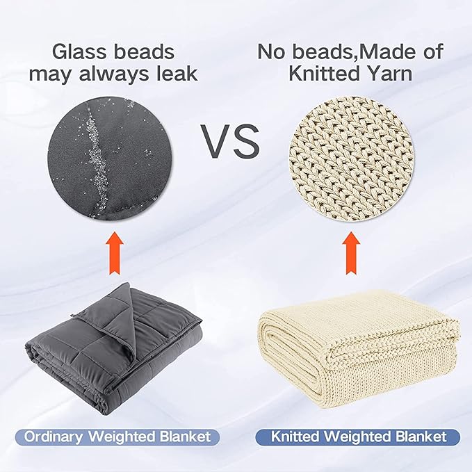 Guohaoi Knitted Weighted Blanket for Adults (Cream 60"x80" 12lbs) No Beads Cooling Throw Blanket for Hot Sleepers, Home Decor Breathable Chunky Knit Heavy Blanket Use on Queen/King Size Bed