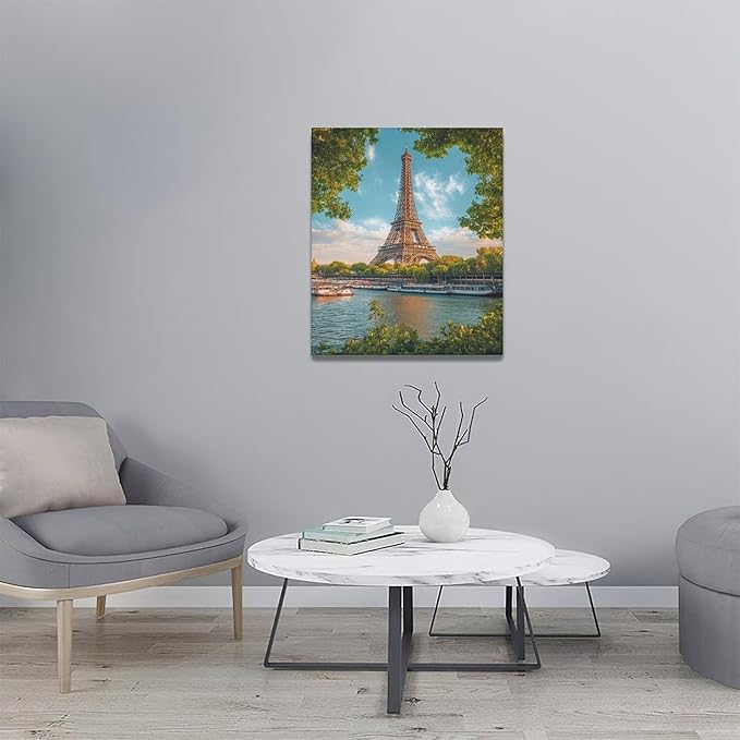 Eiffel Tower Wall Art Paris Eiffel Tower Wall Decor Cityscape Pictures Canvas Painting Framed Artwork Home Decorations for Bathroom Living Room Bedroom Office Kitchen 20"x24"