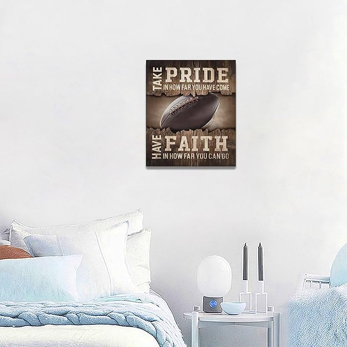 Fleruku Rustic Football Wall Art Sports Wall Decor Inspirational Quotes Brown Pictures Football Sign Canvas Painting Artwork Home Decorations for Boy Man Teenager Fans Bedroom Living Room 20"x24"