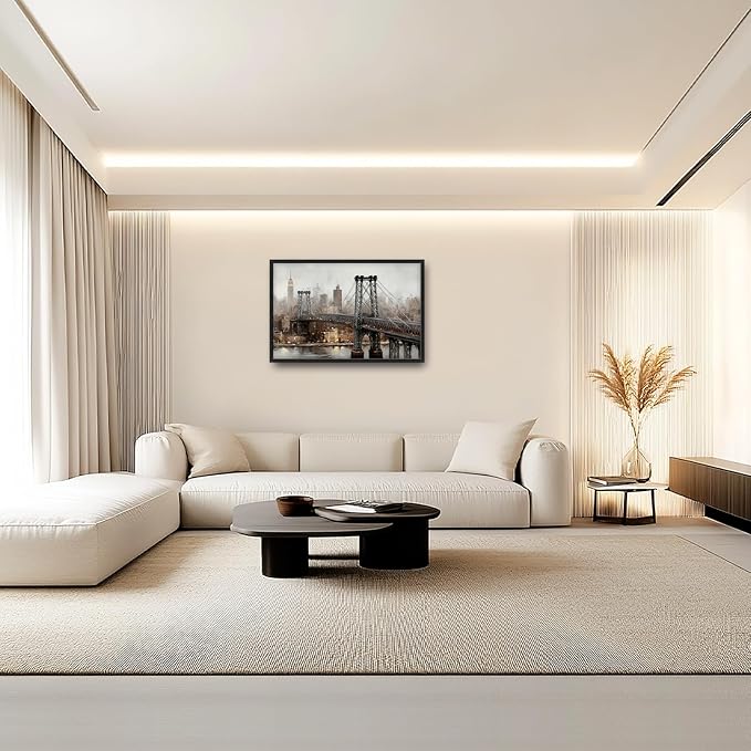 Glocmna Large New York City Skyline Wall Art for Living Room Manhattan Bridge Canvas Wall Decor Modern Architecture Oil Painting Pictures Print Framed Artwork Decorations Bedroom Home Office Dinning room 24"x36"