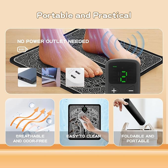 Portable MHD EMS TENS Foot Massager for Plantar Fasciitis & Neuropathy Pain Relief - Deep Tissue Electric Muscle Stimulator, Adjustable Intensity, Lightweight Design for Home, Travel, Office Use