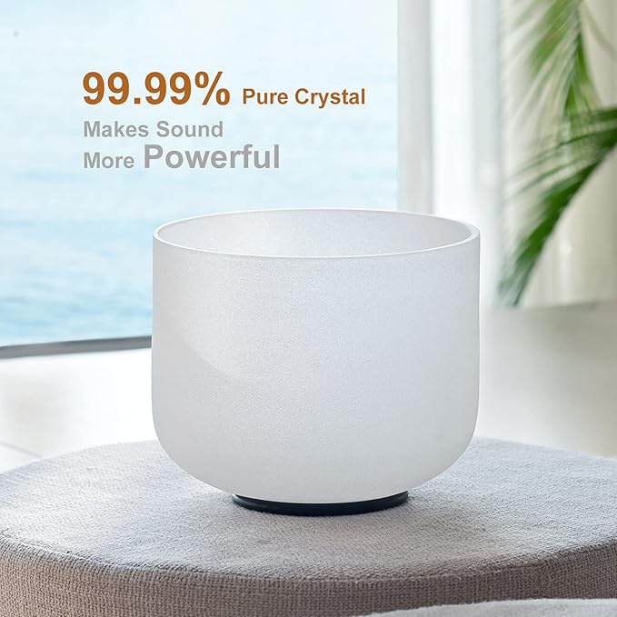 12 Inch B Note Crown Chakra Frosted Quartz Crystal Singing Bowl for Sound Healing