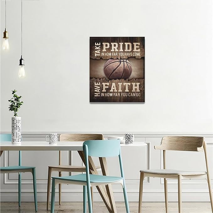 Fleruku Rustic Basketball Wall Art Sports Wall Decor Inspirational Quotes Brown Pictures Basketball Sign Canvas Painting Artwork Home Decorations For Boy Man Teenager Fans Bedroom Living Room 20"x24"