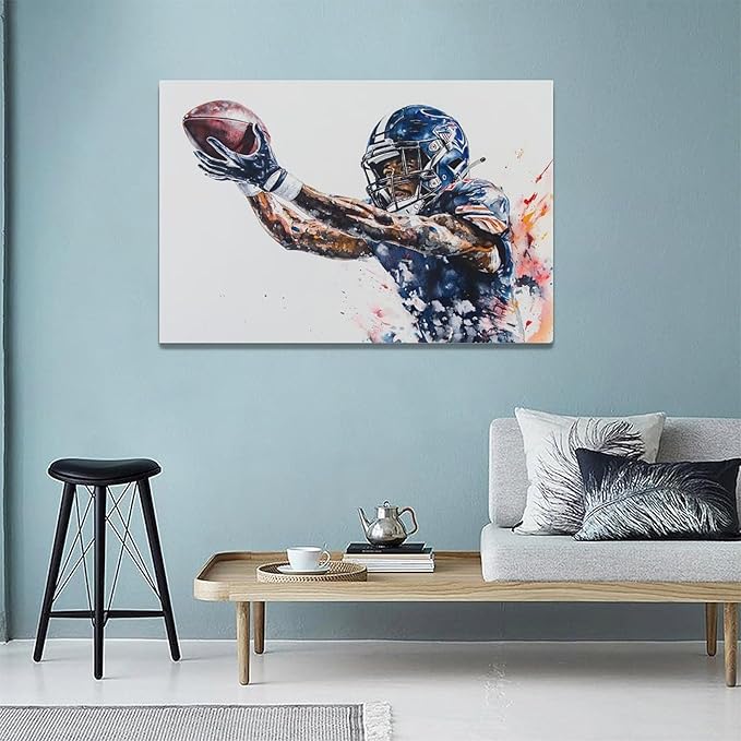 Football Wall Art Football Player Wall Decor Sports Pictures Canvas Painting Framed Artwork Home Decorations for Boy Room Living Room Bedroom Bathroom Office 24"x16"