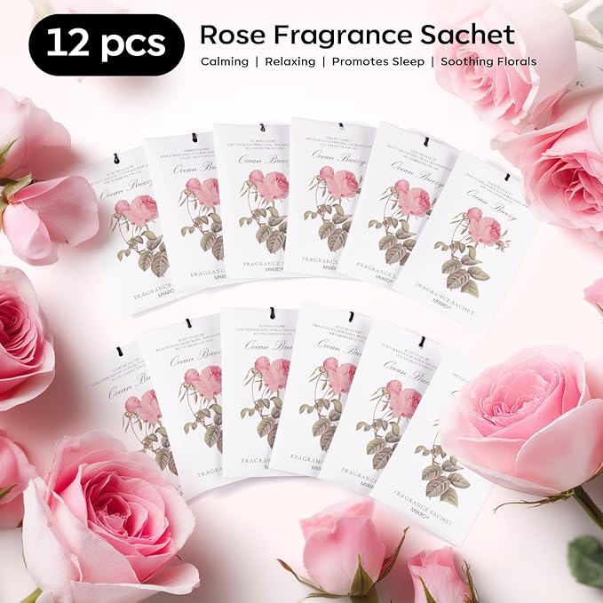 MYARO 12 Rose Sachets for Drawers and Closets, Long-Lasting Sachets Bags Drawer deodorizers Closet Scents Air FreshenerFresh Scents, Home Fragrance for Lover