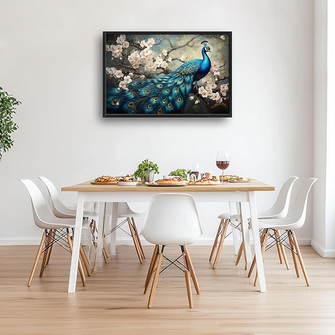 Peacock Large Framed Wall Art for Living Room Peacock Pictures Wall Decor Canvas Print Painting Home Decorations Artwork for Office Bedroom 36x24 inch