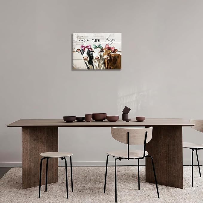Olivine Cow Wall Art, Farmhouse Pictures Wall Decor, Cows Painting, Country Rustic Canvas Prints, Framed Artwork for Living Room Bedroom Bathroom Home Decoration 16"x12"
