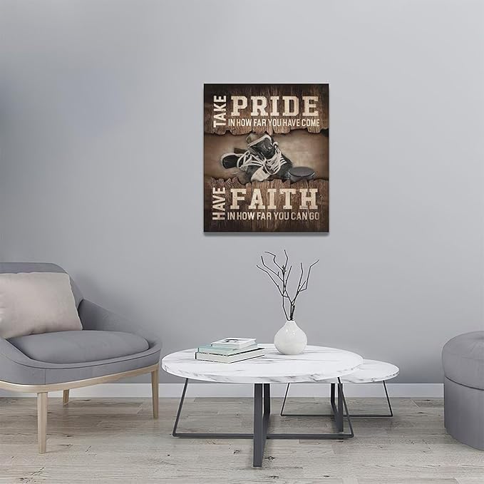 Fleruku Rustic Hockey Wall Art Sports Wall Decor Inspirational Quotes Brown Pictures Ice Hockey Sign Canvas Painting Artwork Home Decorations for Boy Man Teenager Fans Bedroom Living Room 20"x24"