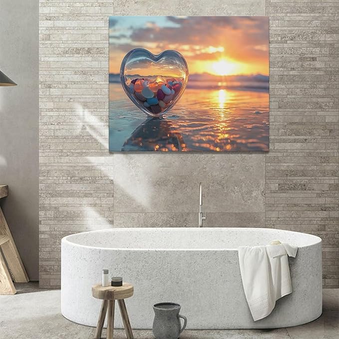 Fleruku Beach Sunset Wall Art Ocean Coastline Wall Decor Natural Scenery Pictures Canvas Painting Artwork Home Decorations for Living Room Bedroom Bathroom Office 24"x20"