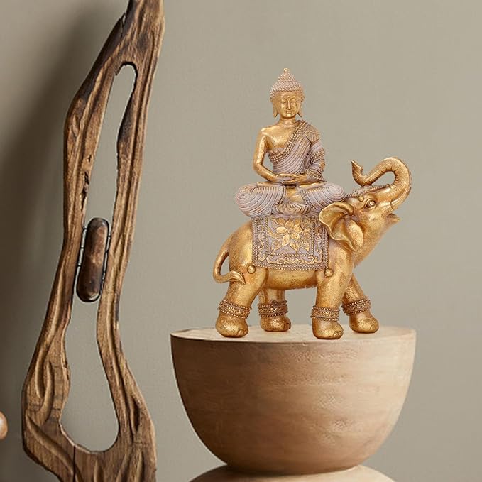 Buddha Statue for Home Decor Gold 9.25"-Elephant Buddha Statues for Zen Decor -Spiritual Décor-Feng Shui Décor-Buddha Decor for Living Room-Buda–Budda–Buddha Gift for Relaxation, Meditation or Shrine