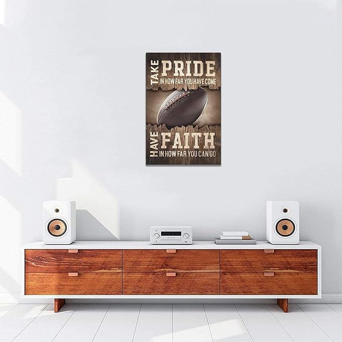Fleruku Rustic Football Wall Art Sports Wall Decor Inspirational Quotes Brown Pictures Football Sign Canvas Painting Artwork Home Decorations for Boy Man Teenager Fans Bedroom Living Room 16"x24"