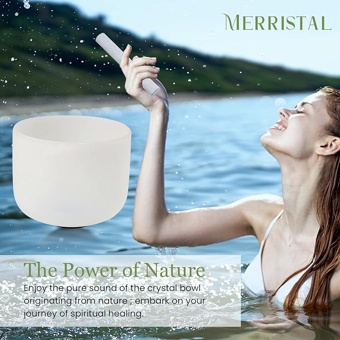 432HZ 11 Inchs Frosted Crystal Singing Bowl Set for Meditation Healing Yoga Chakra Quartz Crystal Sound Bowls with Heavy Duty Carry Case and Rubber Mallet,Suede Striker,O-rings