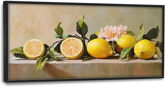 Kylora Lemon Wall Art Still Life Lemons Pictures Wall Decor Fruit Large Master Over Above Bed Canvas Prints Horizontal Modern Artwork Oil Painting Home Office Decorations For Kitchen Bedroom 30"x60"