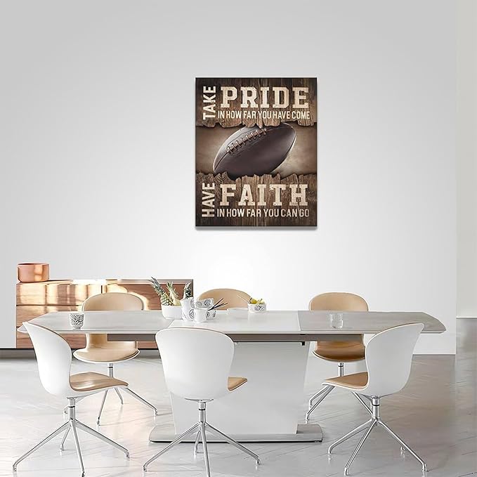 Fleruku Rustic Football Wall Art Sports Wall Decor Inspirational Quotes Brown Pictures Football Sign Canvas Painting Artwork Home Decorations for Boy Man Teenager Fans Bedroom Living Room 16"x20"