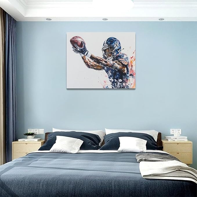 Football Wall Art Football Player Wall Decor Sports Pictures Canvas Painting Framed Artwork Home Decorations for Boy Room Living Room Bedroom Bathroom Office 20"x16"