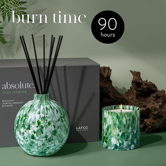 LAFCO New York Signature Candle, Star Jasmine - 15.5 oz - 90-Hour Burn Time - Reusable, Hand Blown Glass Vessel - Made in The USA