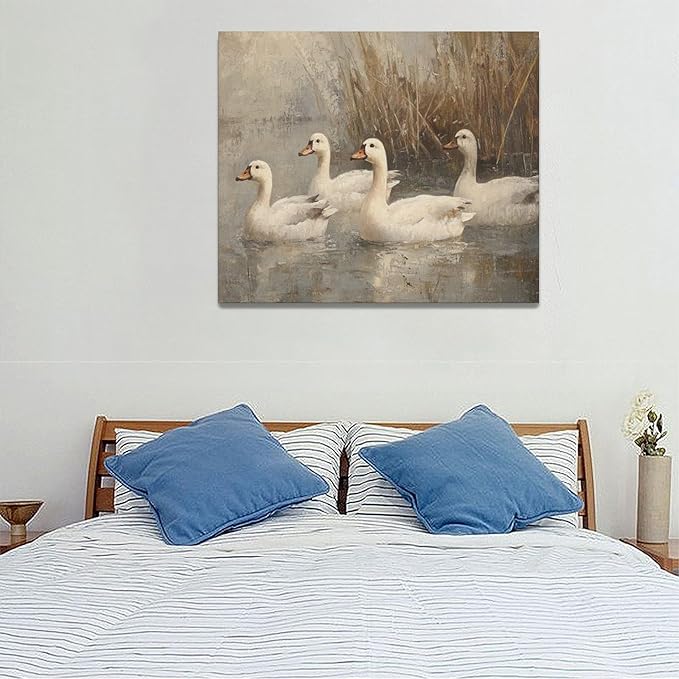 Farmhouse Duck Wall Art Country Kitchen Wall Decor Rustic Wild Duck Pictures Canvas Painting Framed Artwork Home Decorations for Bathroom Living Room Bedroom Office 24"x20"