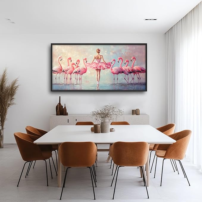 Ballet Wall Art Ballerina Flamingo Pictures Wall Decor Pink Dance Extra Large Canvas Prints Framed Artwork Paintings Home Office Decorations For Living Room Bedroom Dinning Room 60"x30"