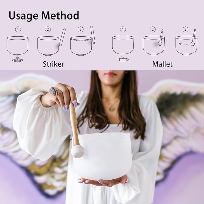 RYAN DVAN 432HZ Crystal Singing Bowl Set of 3, 6" B Crown, 7" G Throat, 8" F Heart with Case Suede Striker & O-Ring Sound Therapy for Yoga, Reiki, Chakra Healing Energy Tuning & Mindfulness Kit