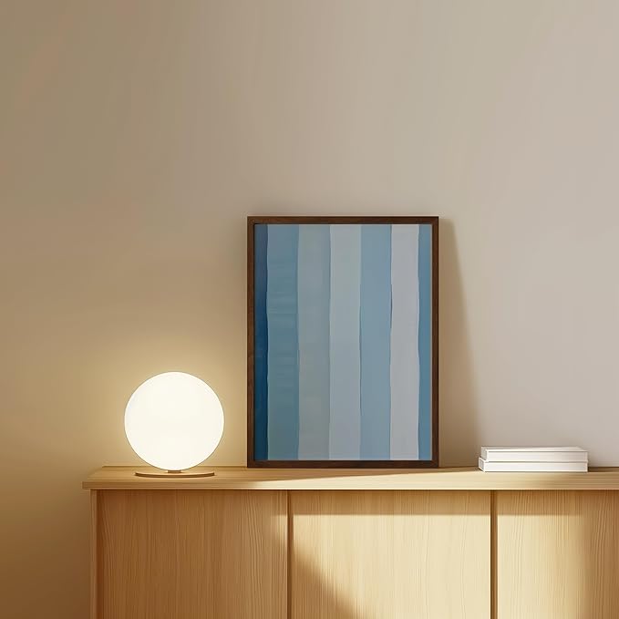HAUS AND HUES Modern Abstract Wall Art - Blue and Green Living Room Art, Modern Artwork for Walls, Minimalist Picture for Living Room(Painted Stripes, Walnut Frame, 12x16)