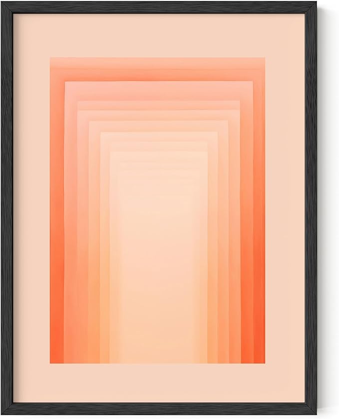 HAUS AND HUES Colorful Abstract Wall Art - Minimalist Retro Picture for Living Room Decor, Red and Pink Modern Wall Art Painting (Pink Geometric, Black Frame, 12x16)