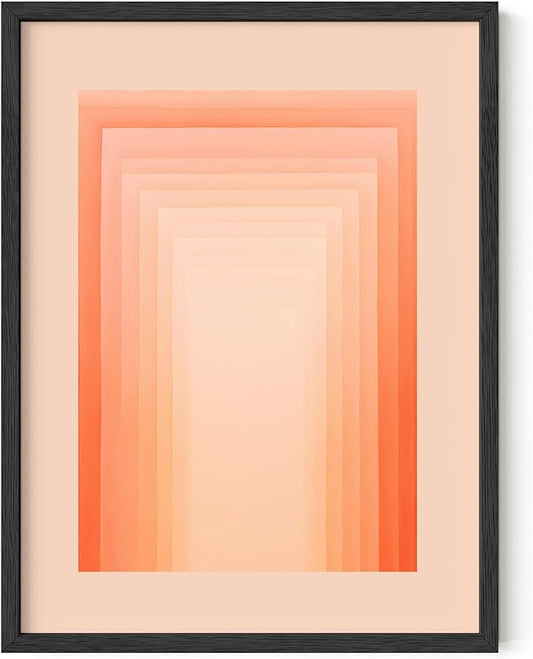 HAUS AND HUES Colorful Abstract Wall Art - Minimalist Retro Picture for Living Room Decor, Red and Pink Modern Wall Art Painting (Pink Geometric, Black Frame, 12x16)