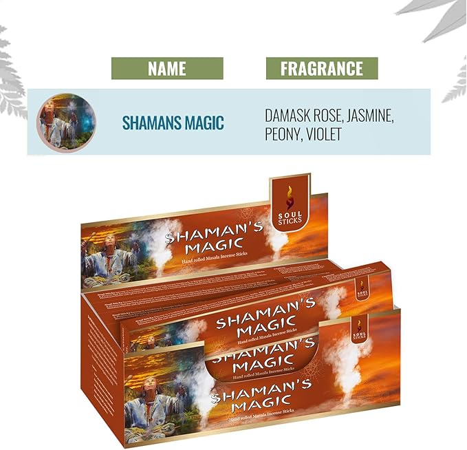 SOUL STICKS Hand-Rolled Incense Sticks Divine Spirit Blends 180 Gram Box | 100% Natural Masala Incense Organic Home Fragrance Agarbatti (Shaman's Magic)