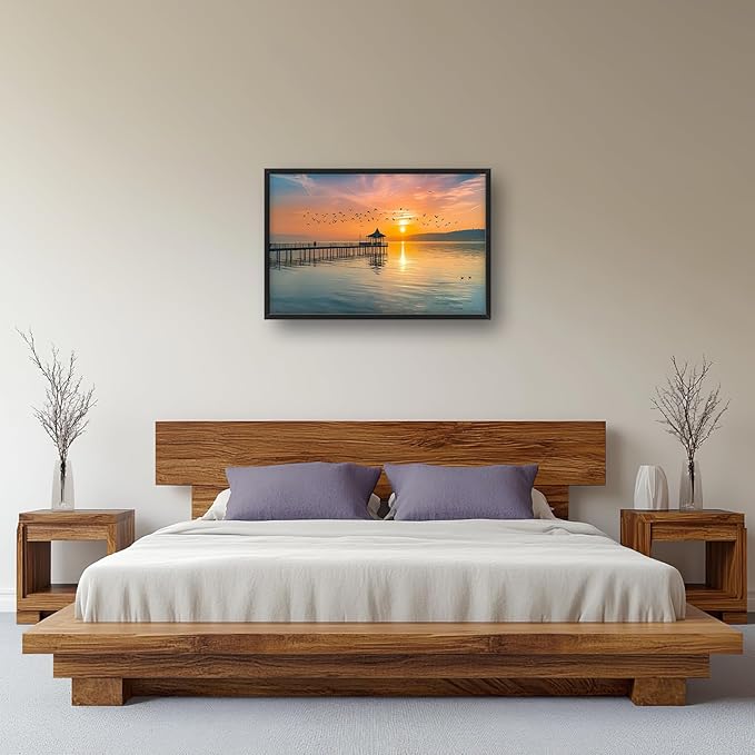 Lake Large Canvas Wall Art Sunset Nature Pictures Wall Decor Above Bed Framed Artwork Paintings Home Office Decorations for Living Room Bedroom Dinning Room Kitchen 36"x24"