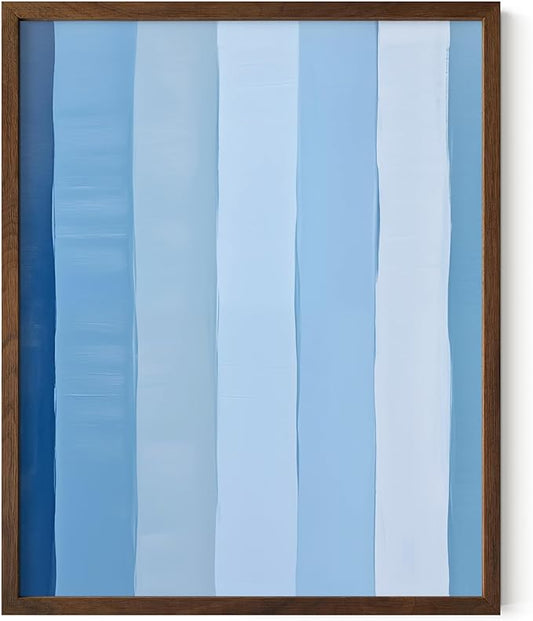 HAUS AND HUES Modern Abstract Wall Art - Blue and Green Living Room Art, Modern Artwork for Walls, Minimalist Picture for Living Room(Painted Stripes, Walnut Frame, 8x10)
