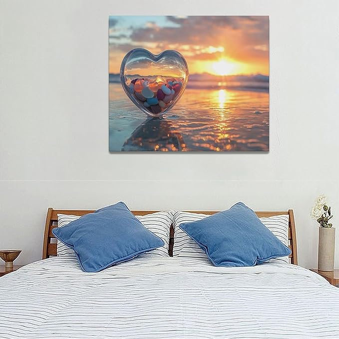 Fleruku Beach Sunset Wall Art Ocean Coastline Wall Decor Natural Scenery Pictures Canvas Painting Artwork Home Decorations for Living Room Bedroom Bathroom Office 24"x20"