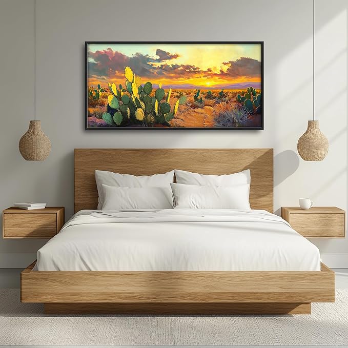 Western Cactus Large Wall Art Southwest Dessert Pictures Wall Decor Aztec Big Canvas Painting Prints Framed Artwork Home Decorations Above Bed for Bedroom Living Room Dining Room Bathroom 60"x30"