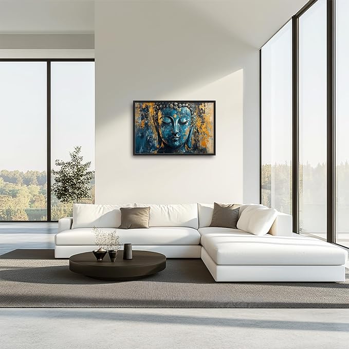 Olivine Buddha Wall Art, Zen Pictures Wall Decor, Rustic Religious Canvas Prints Painting, Framed Artwork for Bathroom Bedroom Living Room Office Home Spa Mediation Room Decoration 36"x24"