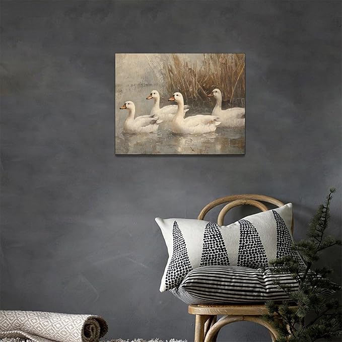 Farmhouse Duck Wall Art Country Kitchen Wall Decor Rustic Wild Duck Pictures Canvas Painting Framed Artwork Home Decorations for Bathroom Living Room Bedroom Office 16"x12"