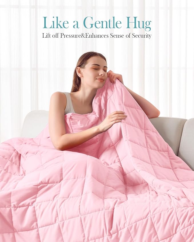 Topblan Weighted Blanket Queen Size 15lbs, Cozy Cooling Weighted Blanket for Adults, Breathable Heavy Microfiber with Glass Beads Warm Blanket for Bed Sofa All Season, 60 x 80 inches, Pink