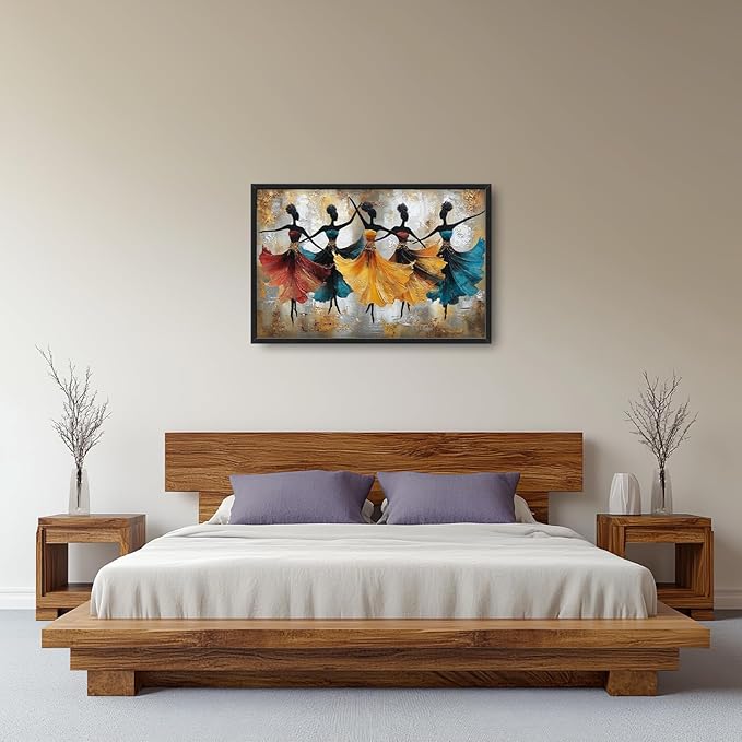Glocmna Large Wall Art for Living Room African Ethnic Tribal Black Women Wall Decor Modern Abstract Dancing Black Girls Canvas African American Pictures Painting Print Framed Artwork Decorations Home Bedroom Office Gifts 24"x36"