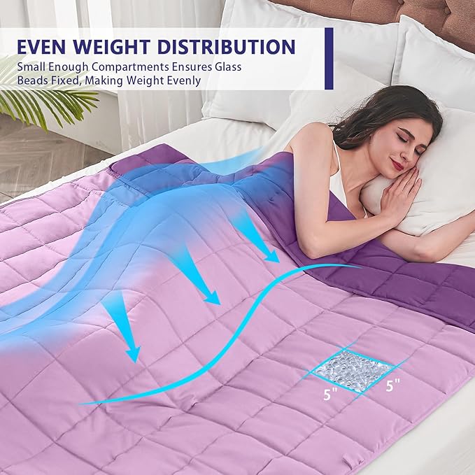 yescool Weighted Blanket for Adults (10 lbs, 48" x 72", Purple) Cooling Heavy Blanket for Sleeping Perfect for 90-110 lbs, Twin Size Breathable Blanket with Premium Glass Bead, Machine Washable