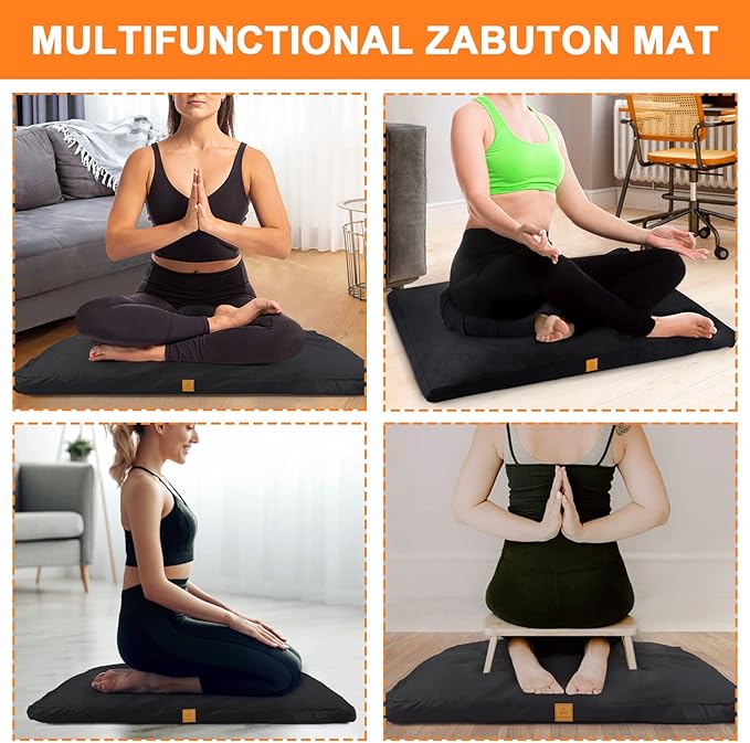 Zabuton Meditation Mat (36"×28"×3") Luxurious Meditation Cushion for Kneeling Sitting Large Floor Pillow Zafu/Bench-Washable Cotton Cover 100% Organic Cotton Filling (White)