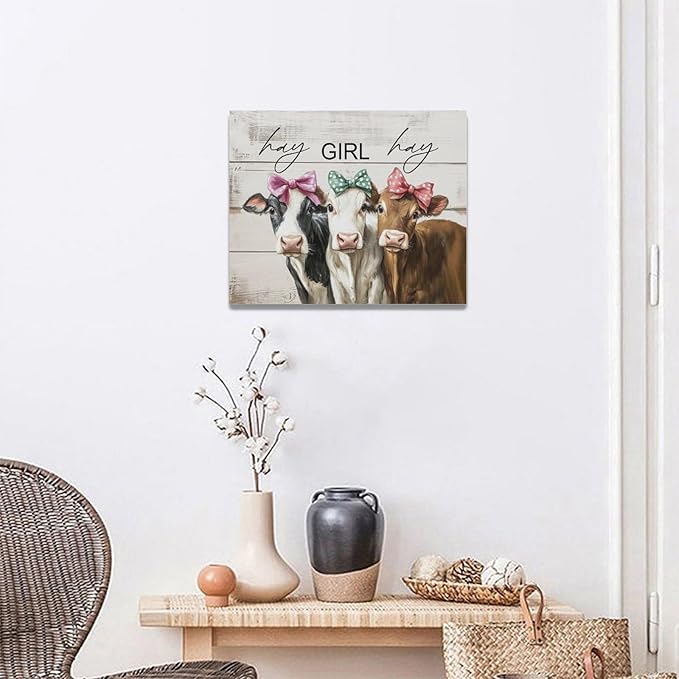 Olivine Cow Wall Art, Farmhouse Pictures Wall Decor, Cows Painting, Country Rustic Canvas Prints, Framed Artwork for Living Room Bedroom Bathroom Home Decoration 20"x16"