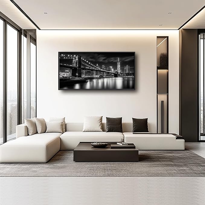 Brooklyn Bridge Wall Art New York City Pictures Wall Decor Framed Canvas Prints Artwork Paintings Home Office Decorations for Living Room Bedroom Dinning Room Corridor 60"x30"