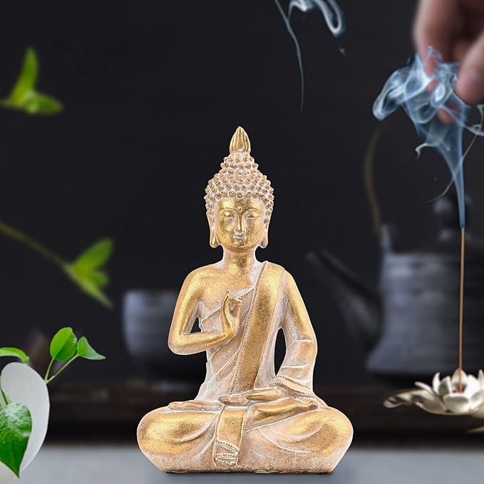 Buddha Statues Buddah Statute Buda Buddha Statue for Meditation Decor, Buda Statue Spiritual Zen Decor, Buddha Figurine for Home Decor Gold Color 10 Inch