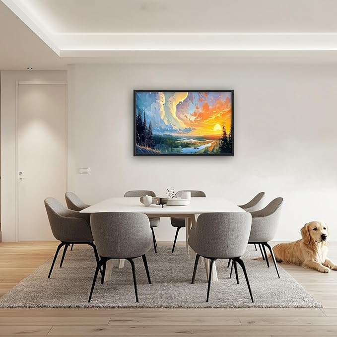 Framed Large Sun Landscape Wall Art for Living Room, Oversized Forest Wall Decor Lake Sunrise Canvas Print Nature Picture Home Decoration for Bedroom Living Room Office 36"x24"