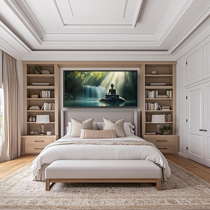 SweetFox Extra Large Buddha Framed Wall Art for Living Room, Zen Buddha Statue Pictures Oversized Wall Decor Forest Waterfall Big Canvas Painting Print Artwork for Bathroom Master Bedroom 60L X 30W
