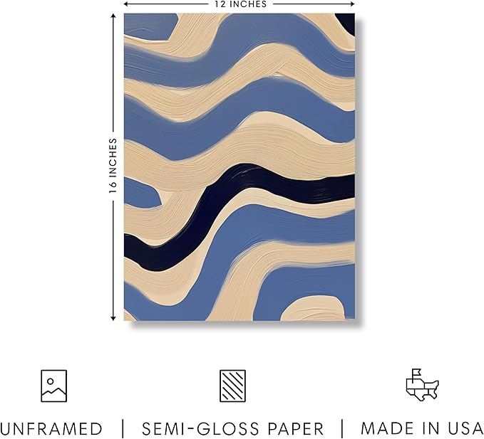 HAUS AND HUES Modern Abstract Wall Art - Blue and Green Living Room Art, Modern Artwork for Walls, Minimalist Picture for Living Room(Blue Abstract Pattern 4, Unframed, 12x16)